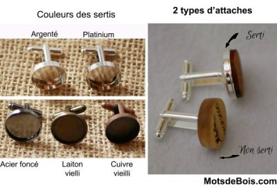 Botões de punho com ou sem engaste em 5 cores de metal