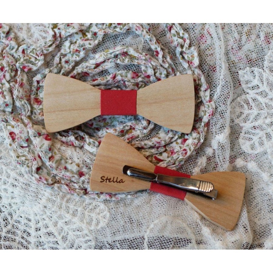 Gravata de laço de madeira com Liberty e fita de madeira, personalizável