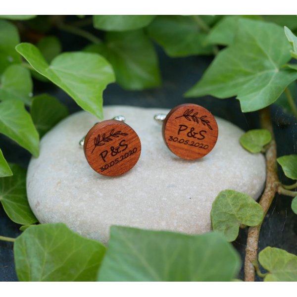 Bot&otilde;es de punho de madeira Cerejeira redonda a gravar 18mm