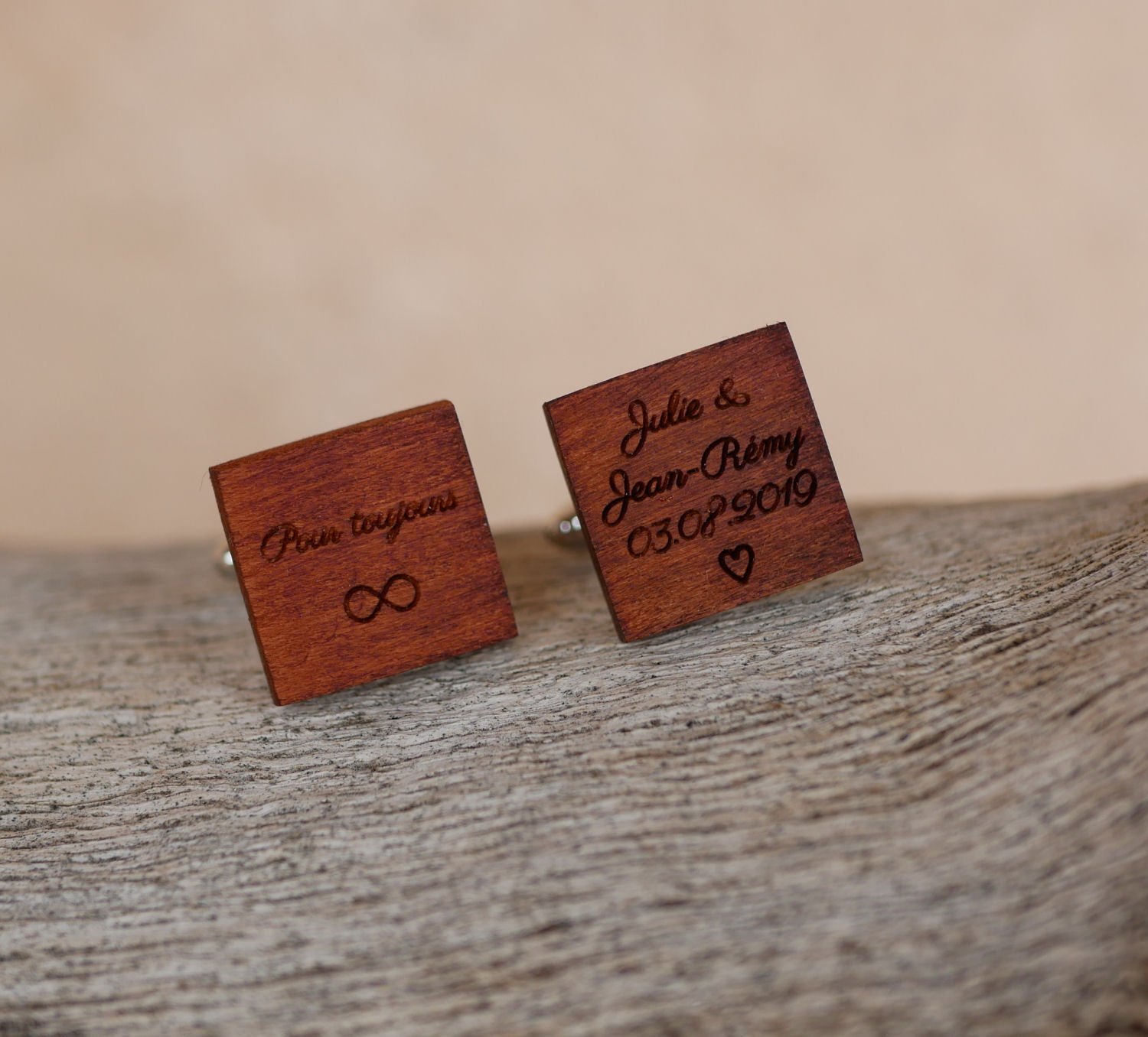 Botões de punho quadrados de madeira de cerejeira para personalizar