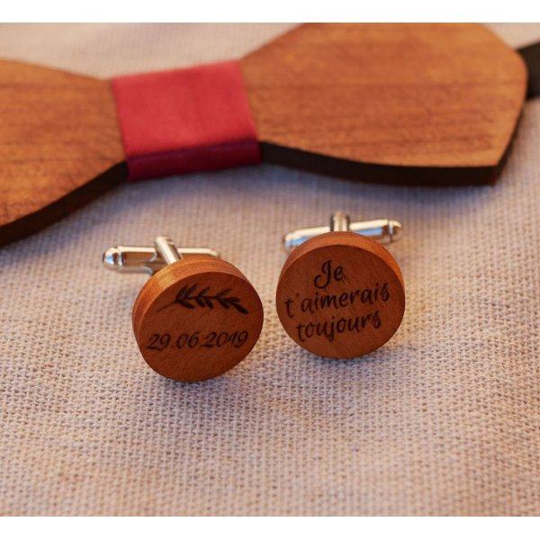 Bot&otilde;es de punho de madeira Cerejeira redonda a gravar 18mm