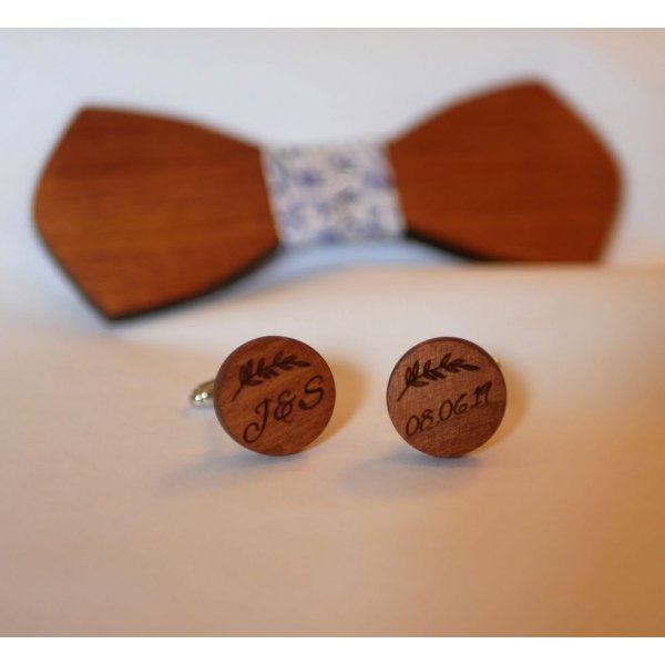 Bot&otilde;es de punho de madeira Cerejeira redonda a gravar 18mm