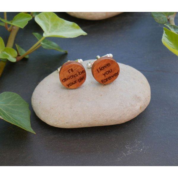 Bot&otilde;es de punho de madeira Cerejeira redonda a gravar 18mm