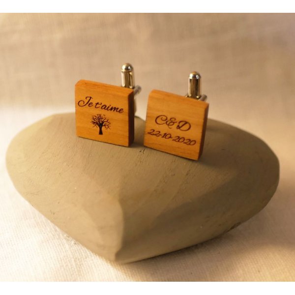 Bot&otilde;es de punho quadrados de madeira de cerejeira para personalizar