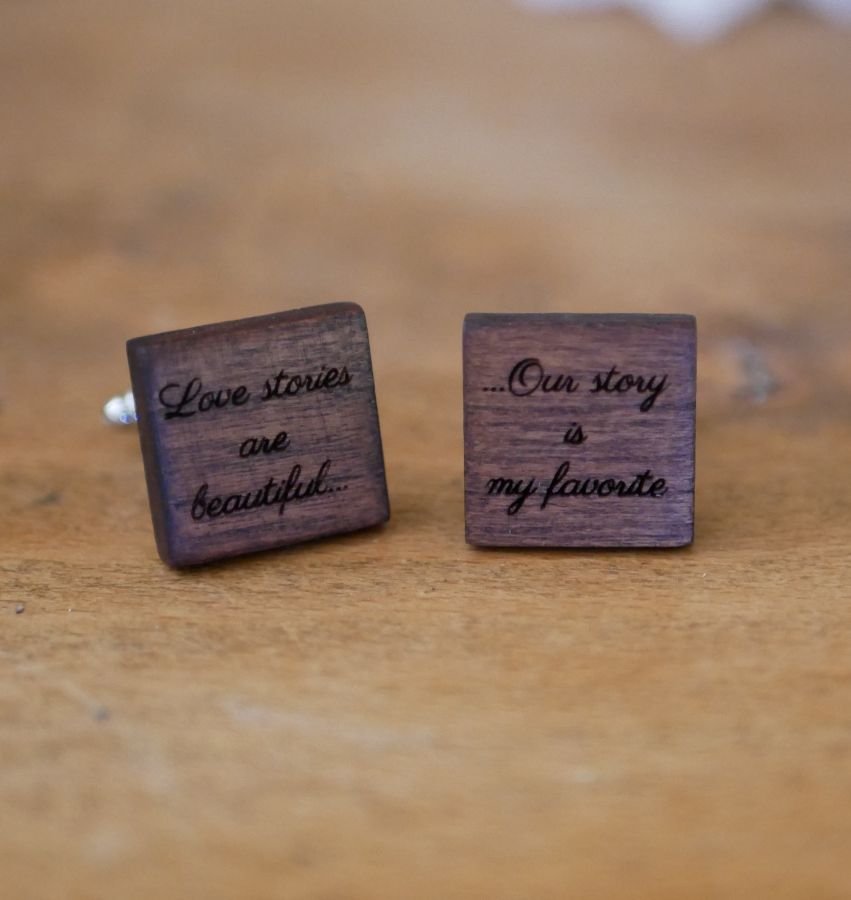 Botões de punho quadrados de madeira de cerejeira para personalizar