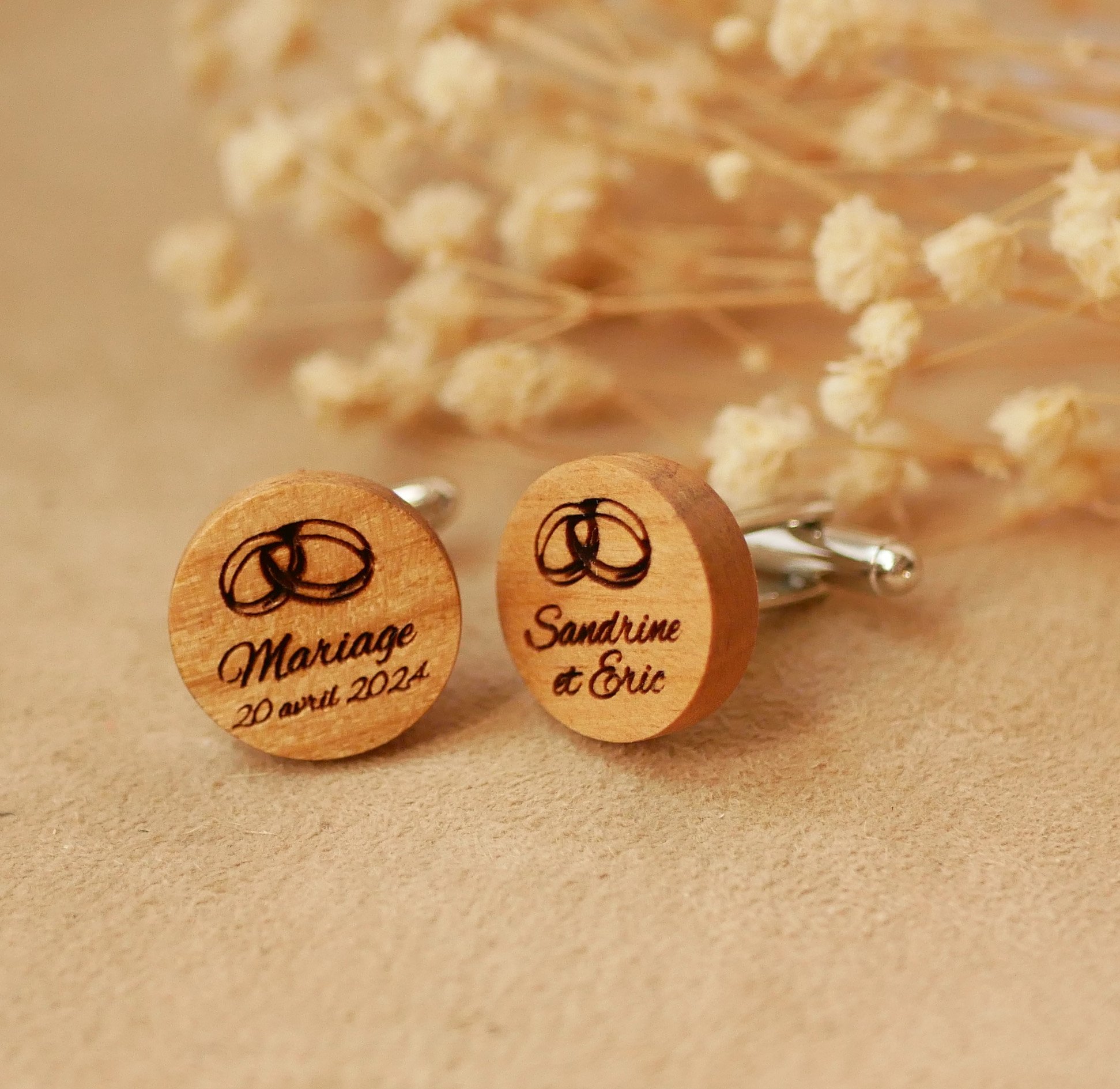 Botões de punho redondos de madeira para personalizar 18mm