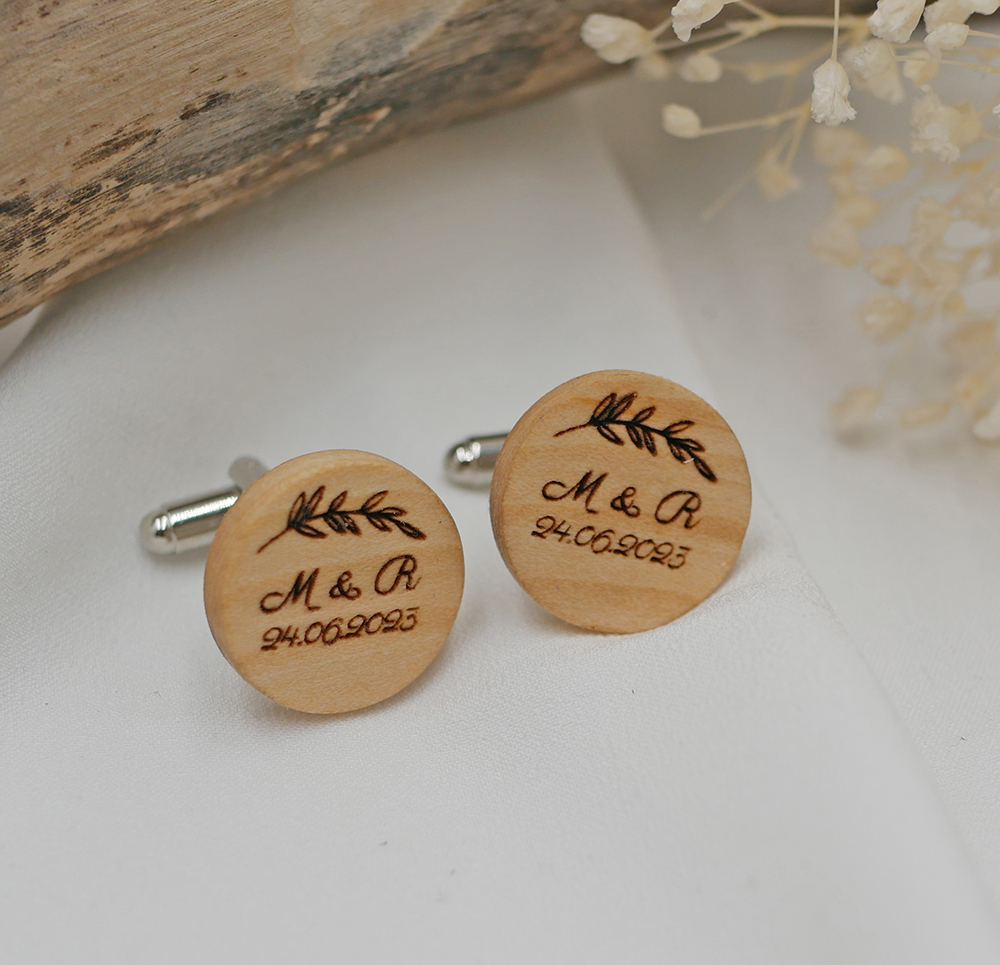 Botões de punho redondos de madeira para personalizar 18mm