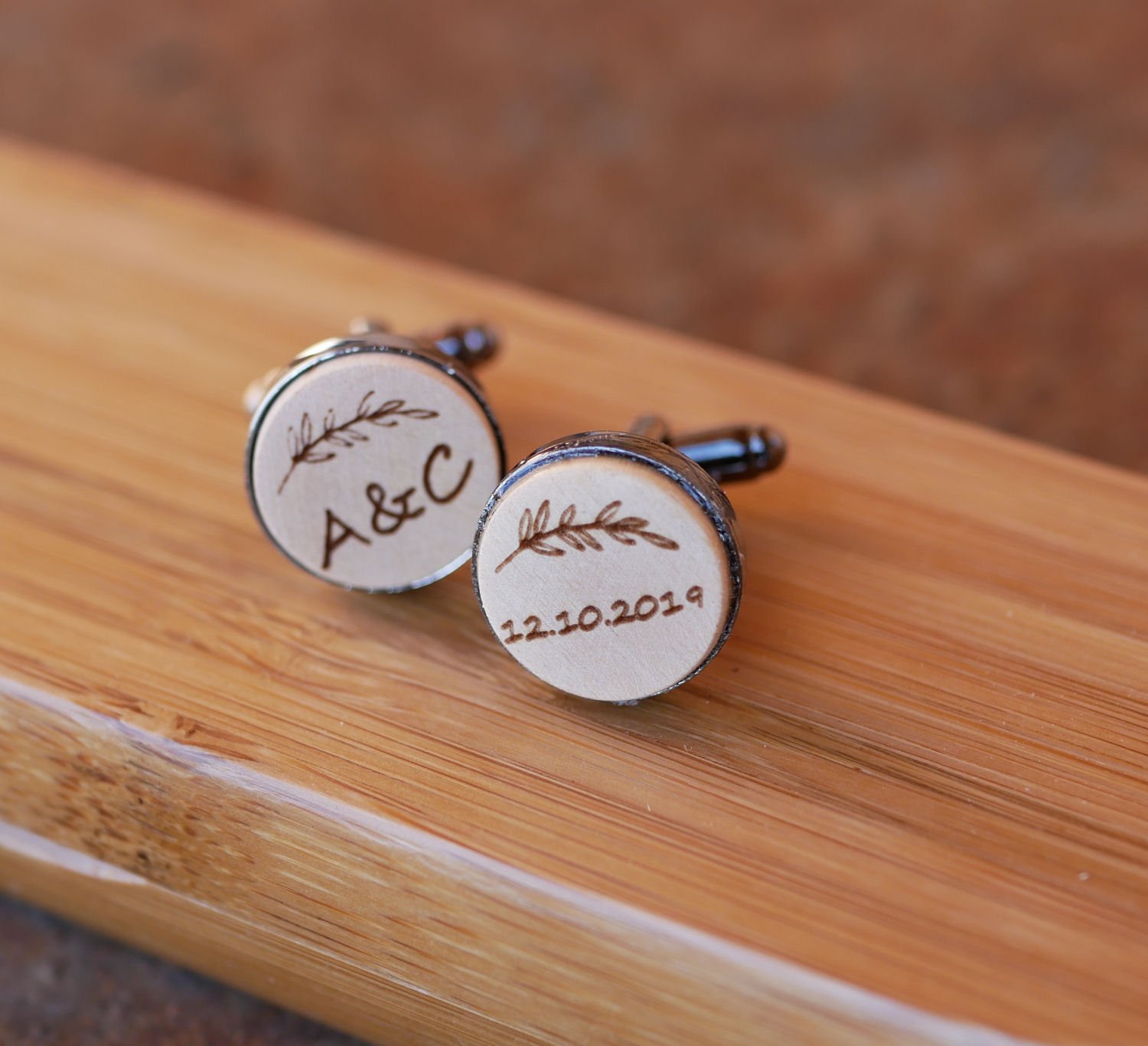 Botões de punho de madeira em aço escuro de 16mm personalizável