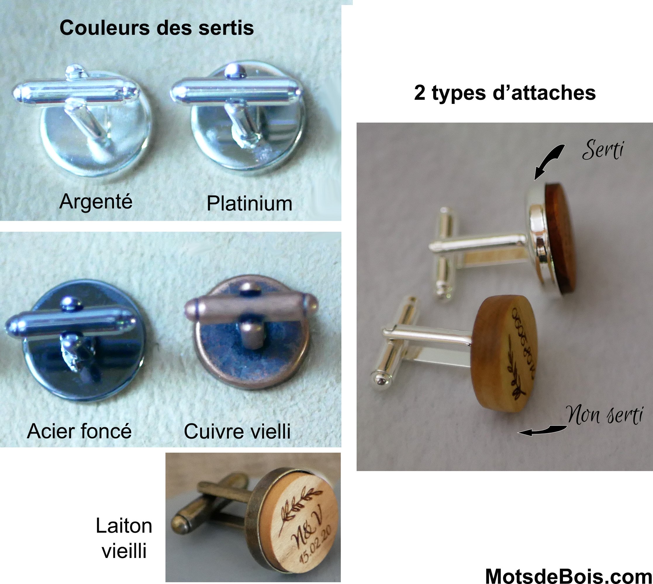 Botões de punho de madeira em cobre antigo 16 mm, personalizáveis