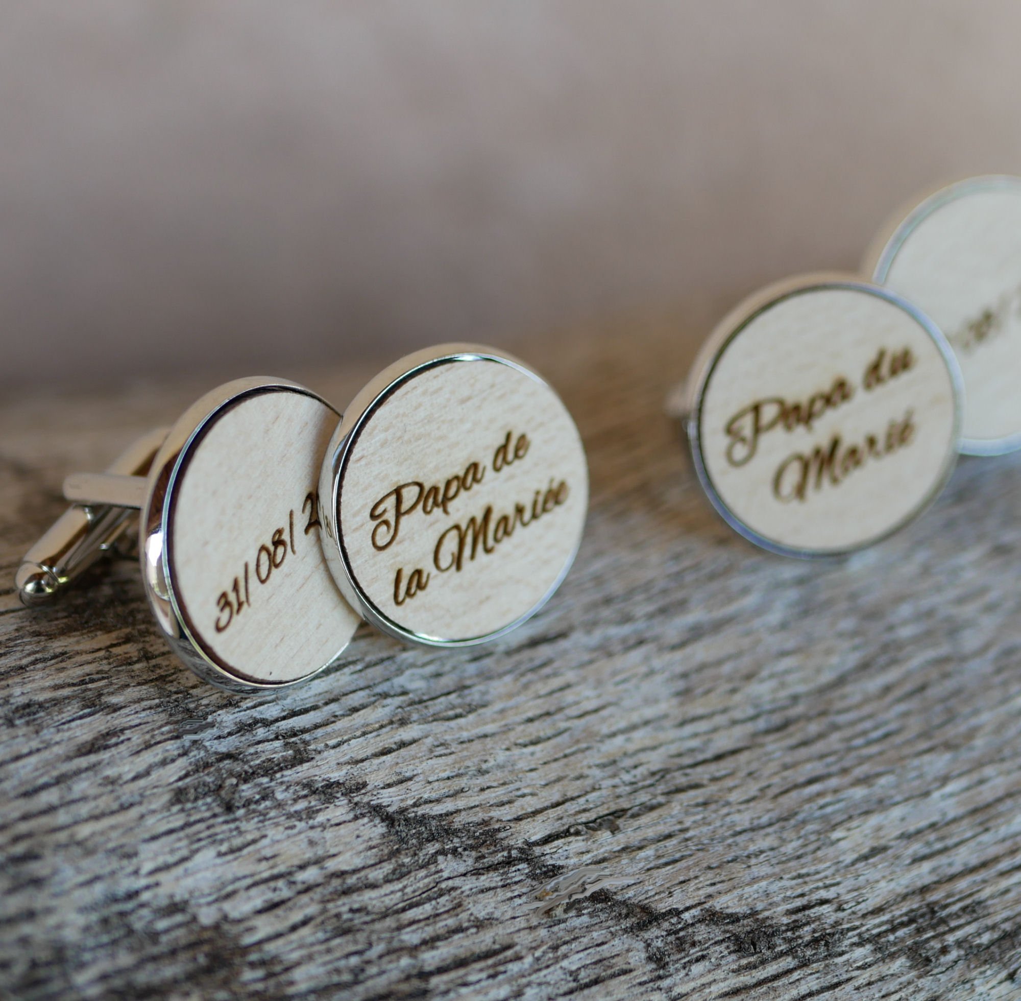 Botões de punho em madeira fina de cabochon 20mm personalizável
