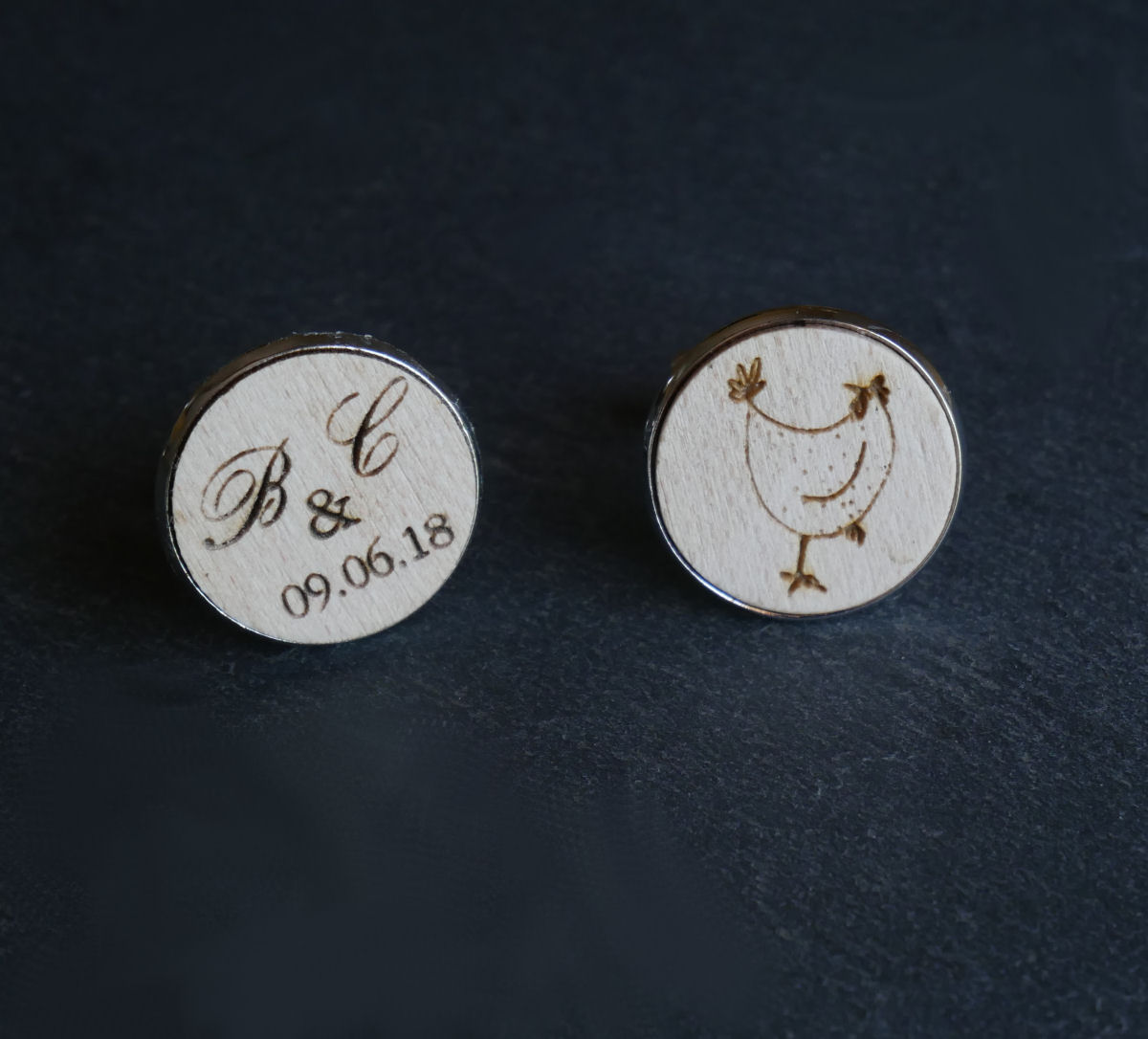 Botões de punho em madeira fina de cabochon 20mm personalizável