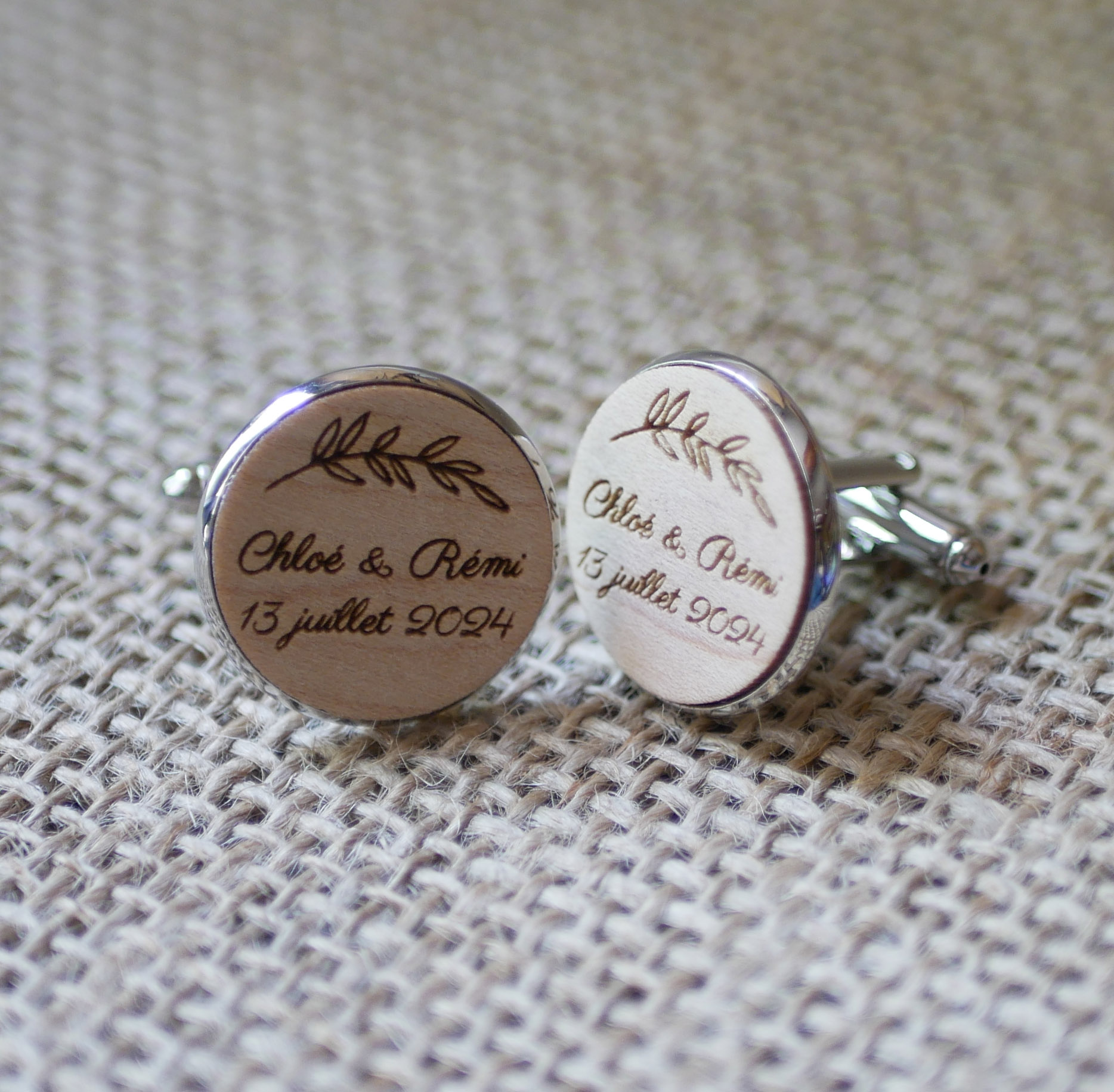 Botões de punho em madeira fina de cabochon 20mm personalizável