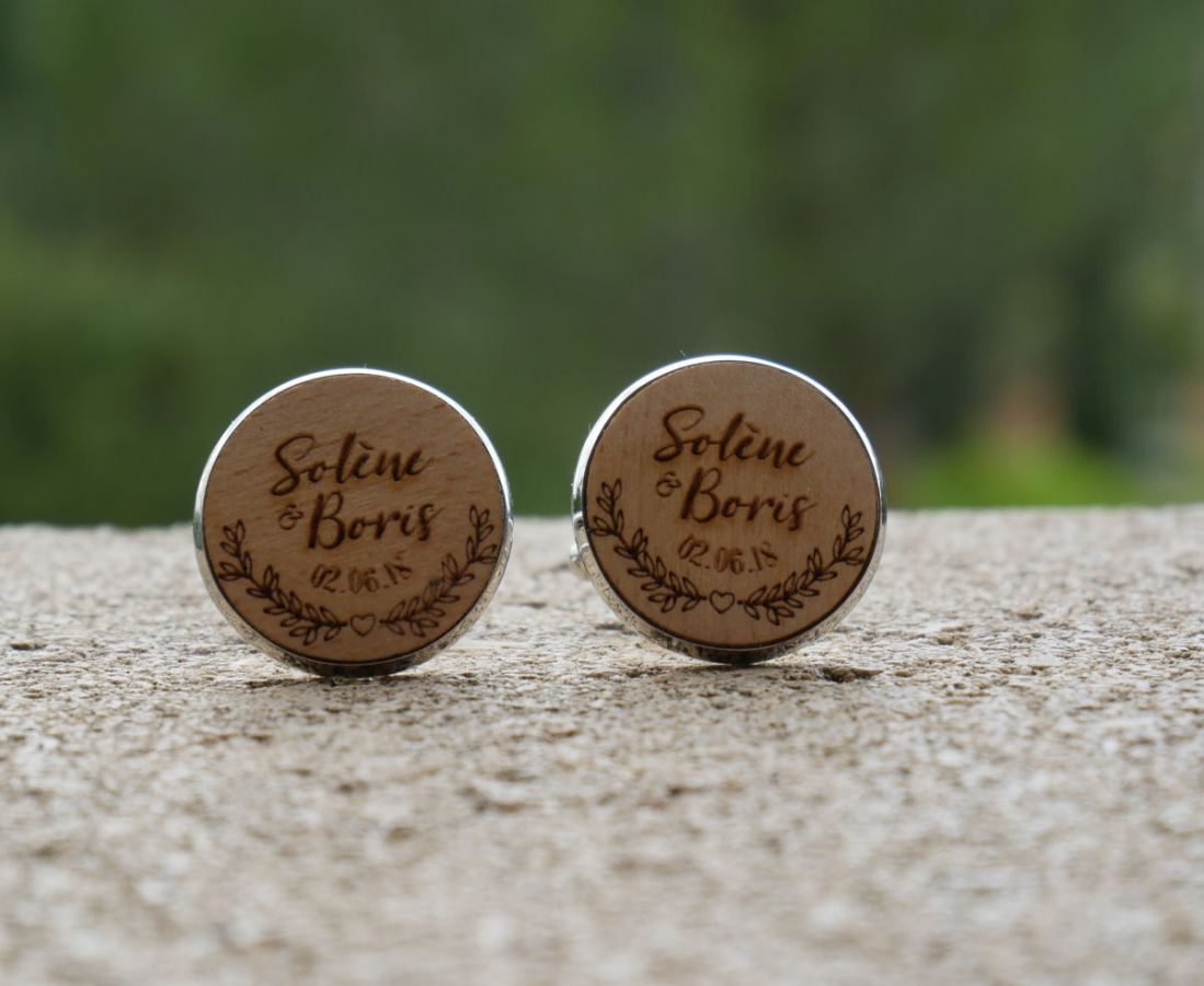 Botões de punho em madeira fina de cabochon 20mm personalizável