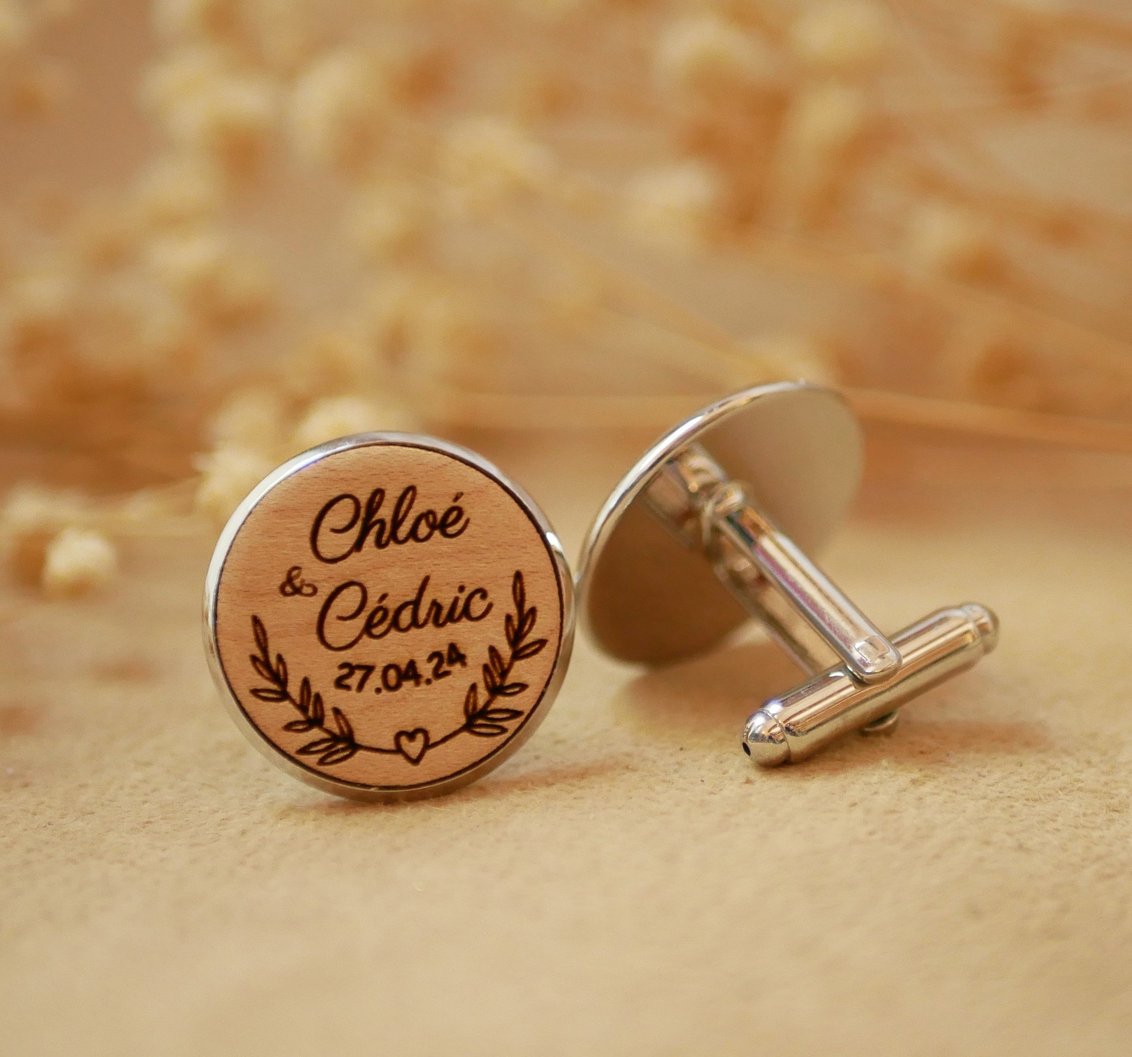 Botões de punho em madeira fina de cabochon 20mm personalizável