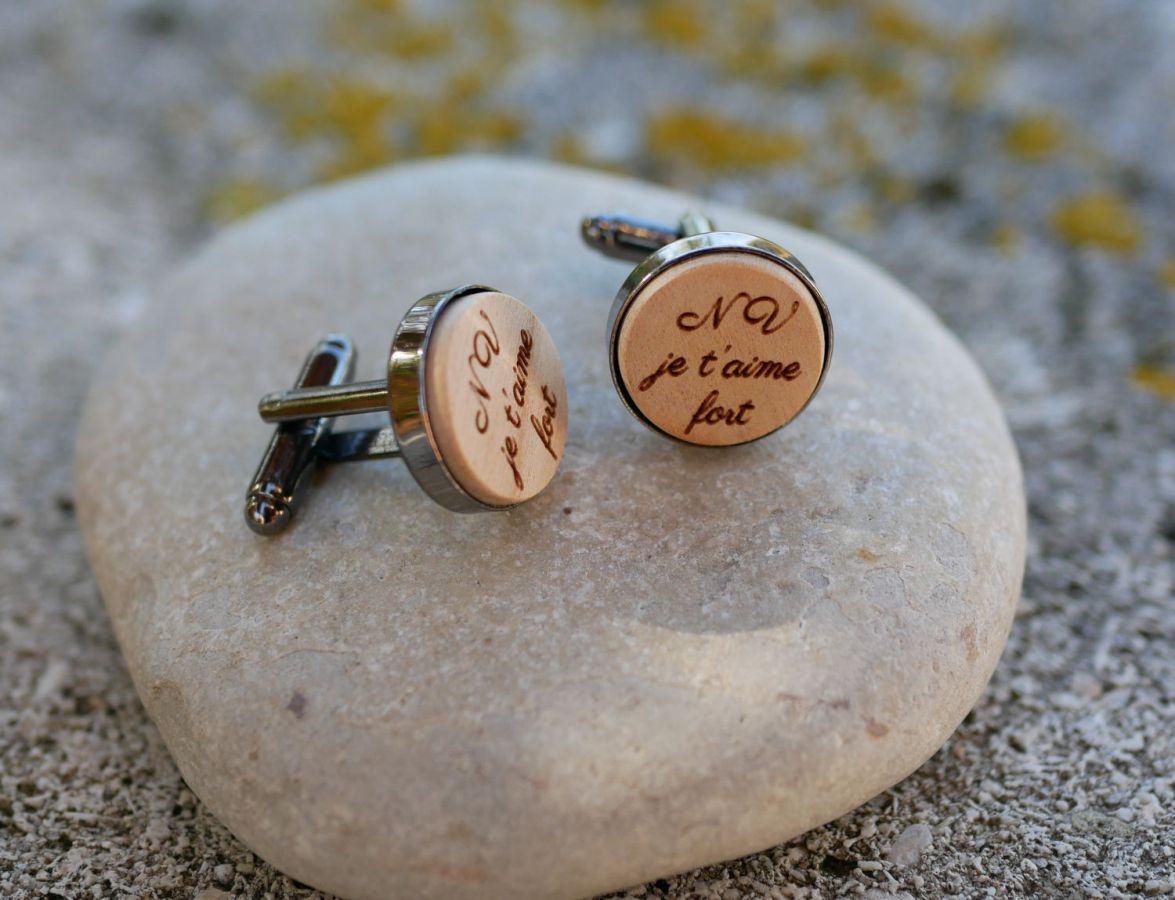 Botões de punho de madeira em aço escuro de 16mm personalizável