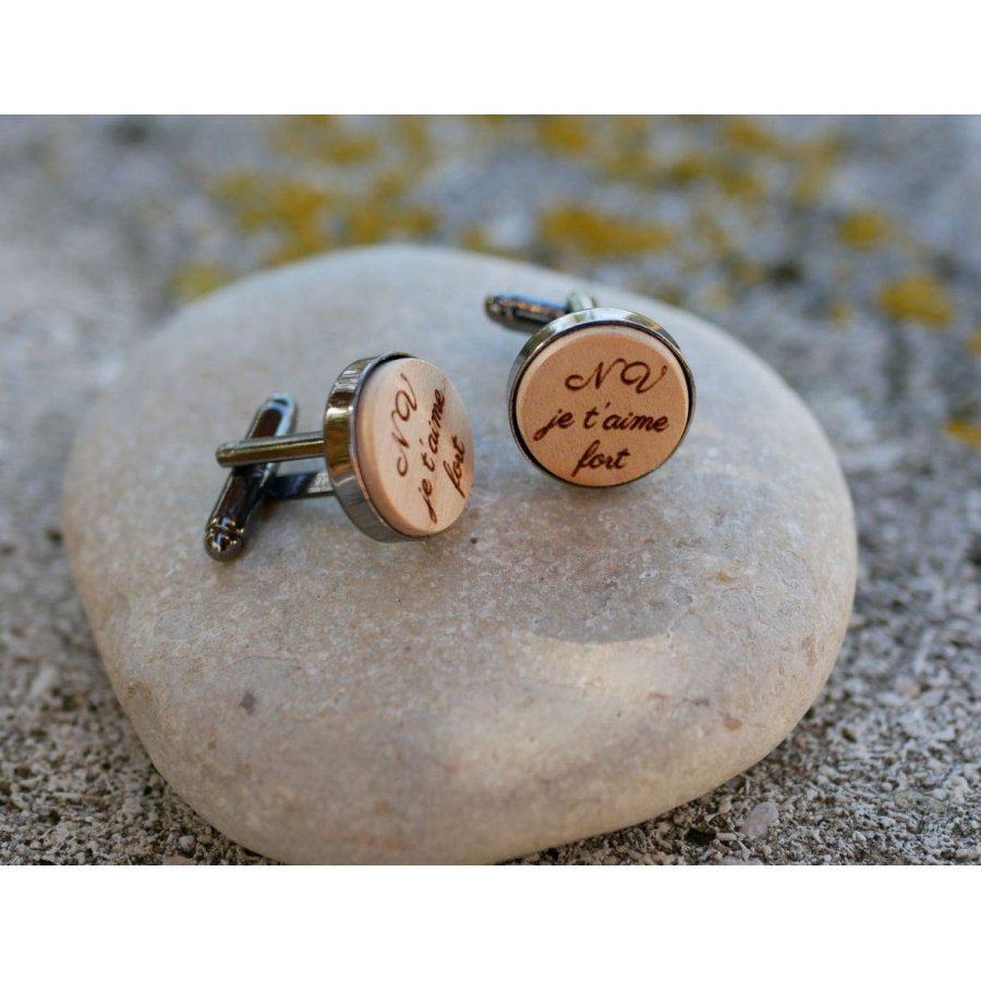 Botões de punho de madeira em aço escuro de 16mm personalizável