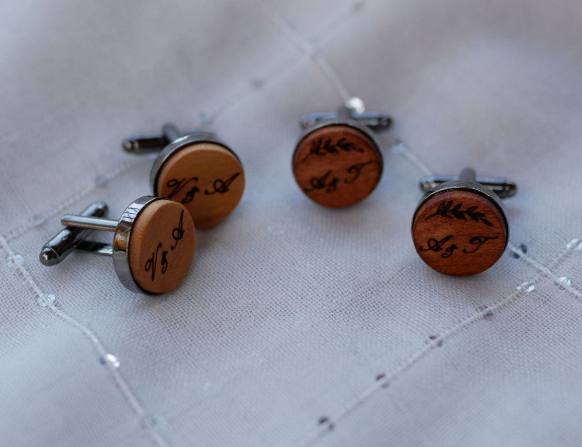 Botões de punho de madeira em aço escuro de 16mm personalizável