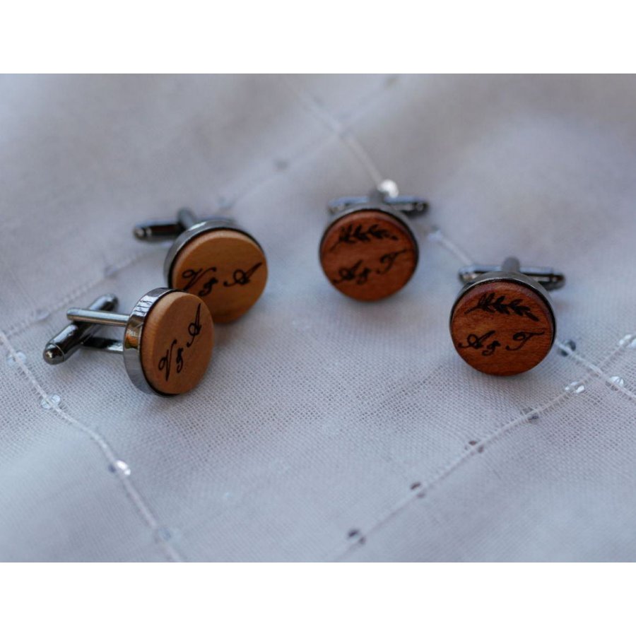Botões de punho de madeira em aço escuro de 16mm personalizável