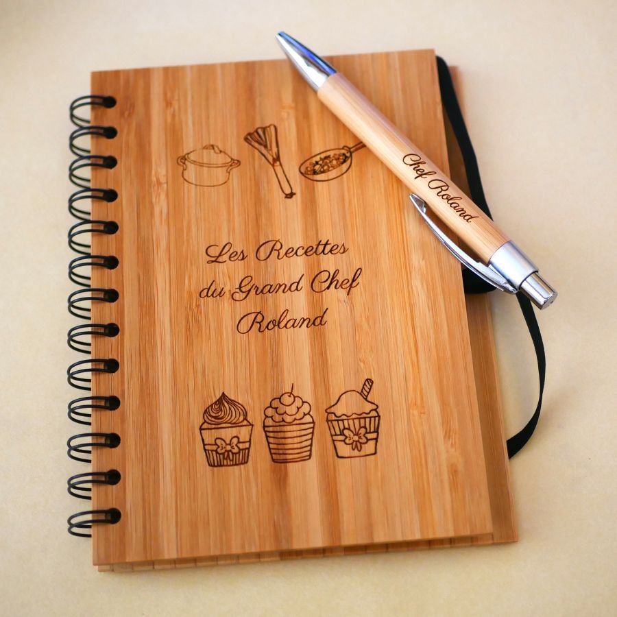 Caderno em madeira Receitas de cozinha para personalizar