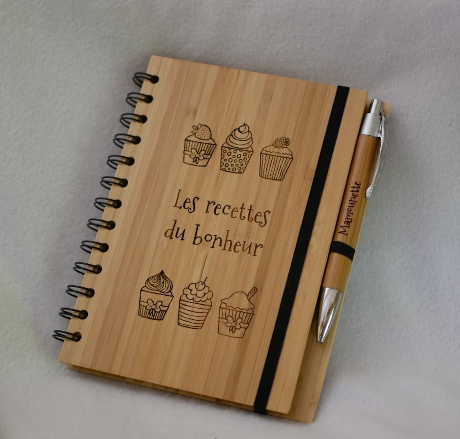 Caderno em madeira Receitas de cozinha para personalizar