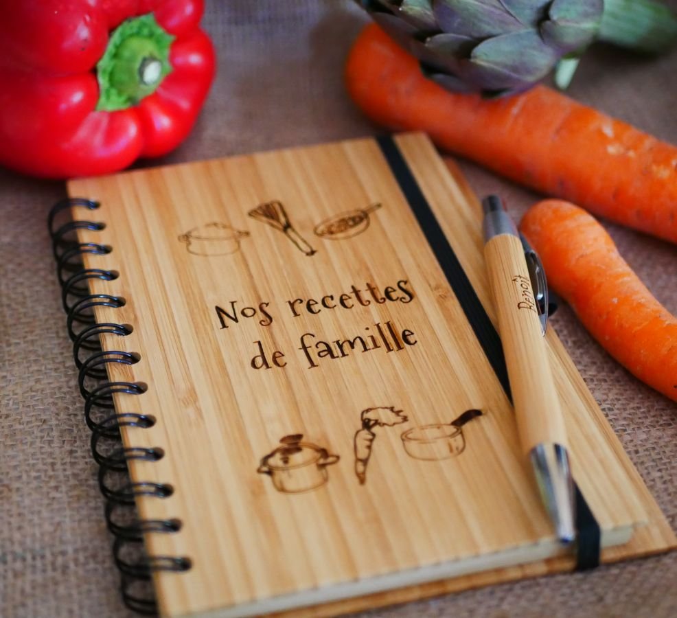 Caderno em madeira Receitas de cozinha para personalizar
