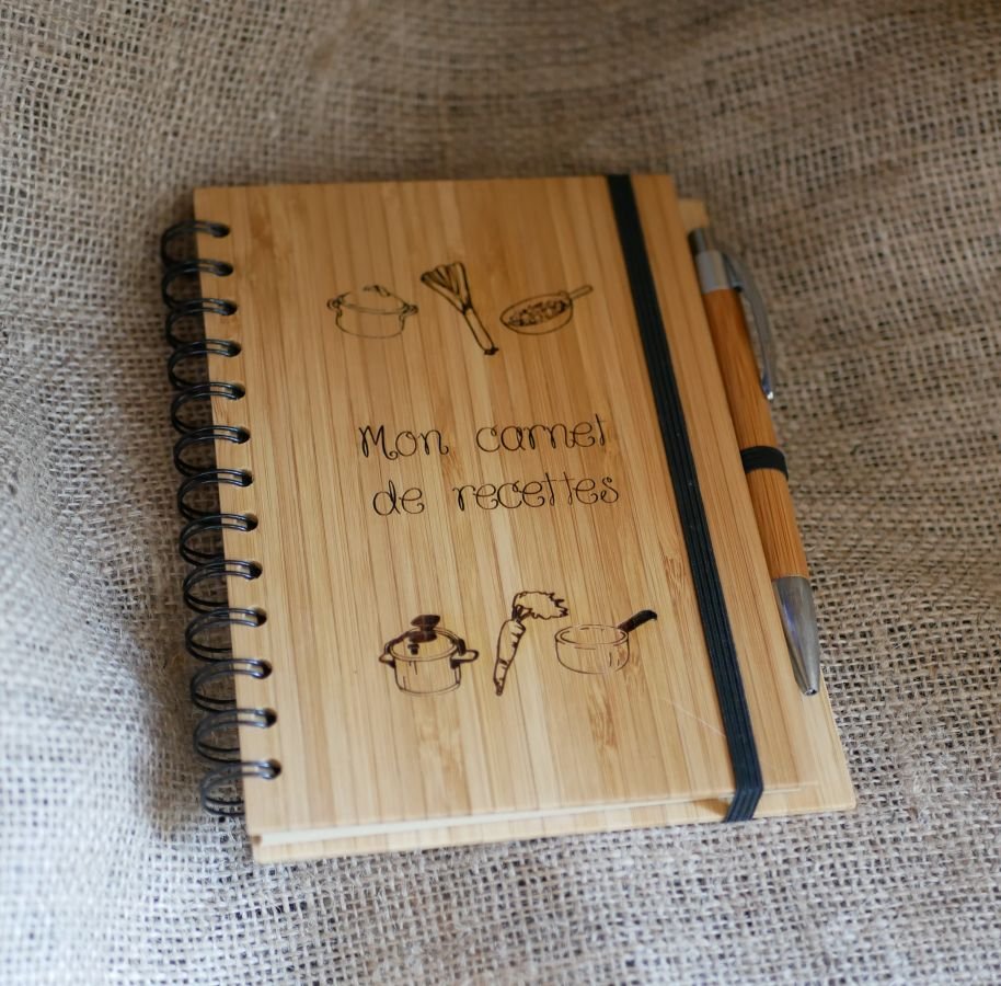 Caderno em madeira Receitas de cozinha para personalizar