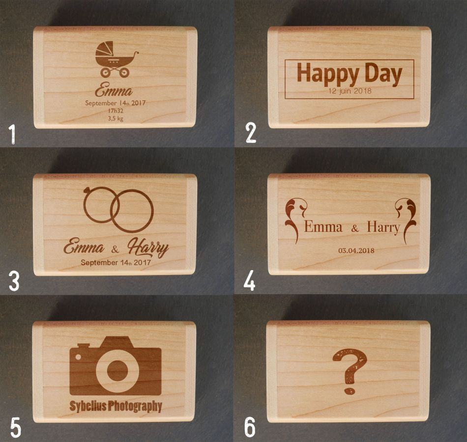 Chave USB 3.0 de 32 GB numa caixa de bambu para ser personalizada através de gravação 
