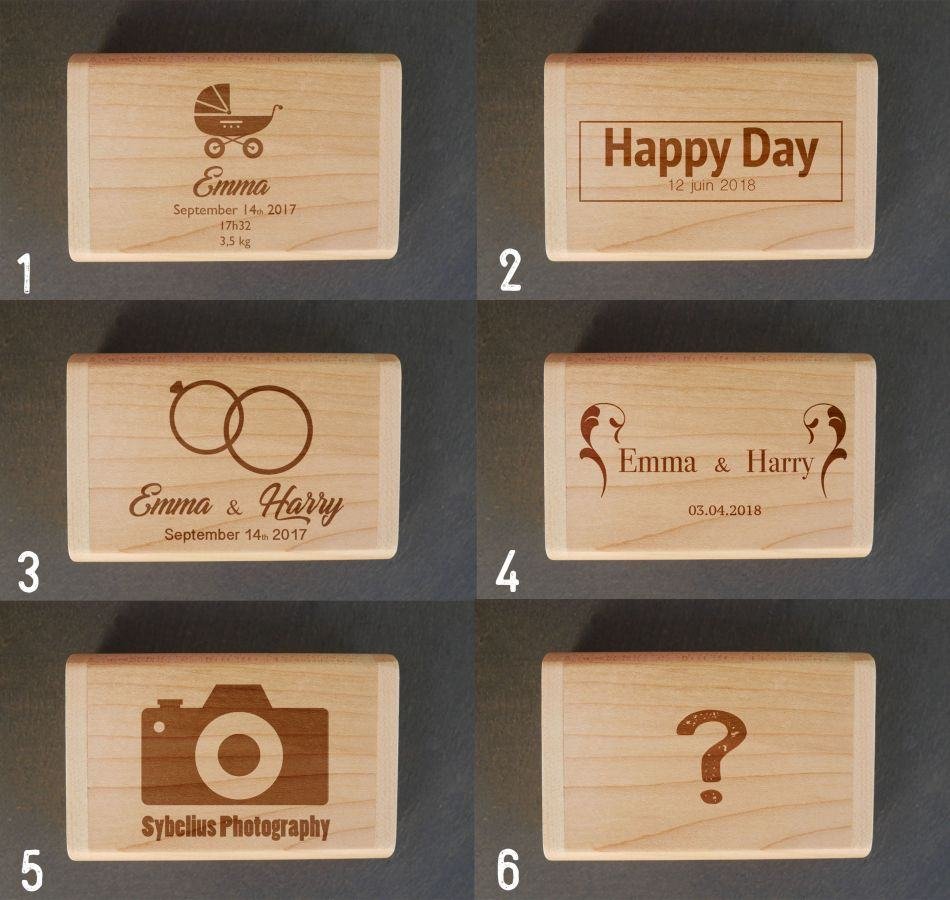 Chave USB 3.0 de 32 GB numa caixa de bambu para ser personalizada através de gravação 