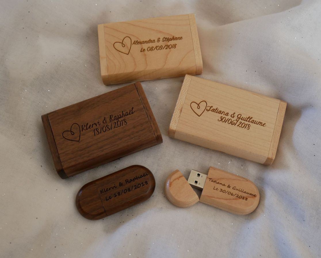 Pen drive e caixa USB de 64GB em madeira de nogueira, personalizável