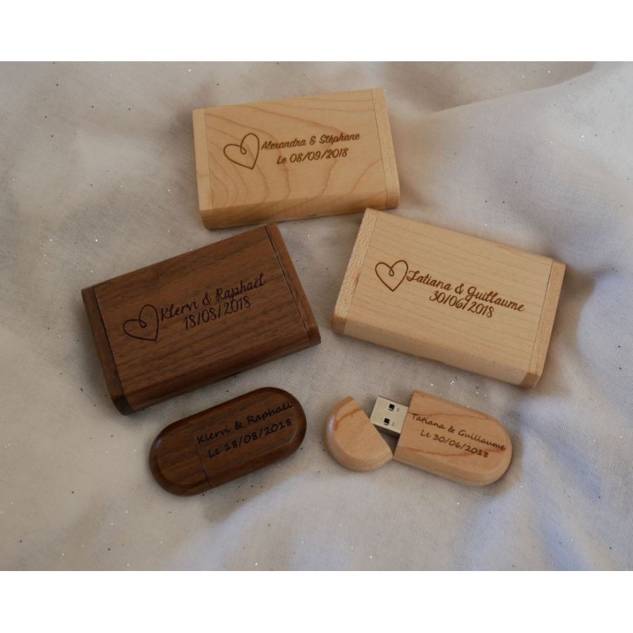 Pen drive e caixa USB de 64GB em madeira de nogueira, personalizável