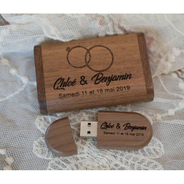Pen drive e caixa em madeira de nogueira 3.0 USB, 32 GB, personaliz&aacute;vel