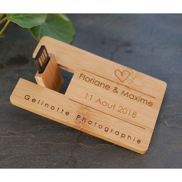 Chave USB 32 GB Cart&atilde;o de madeira de bambu para ser personalizado atrav&eacute;s de grava&ccedil;&atilde;o