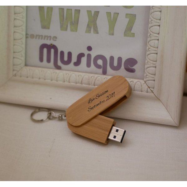 Porta-chaves USB de bambu de 32 GB para grava&ccedil;&atilde;o e personaliza&ccedil;&atilde;o