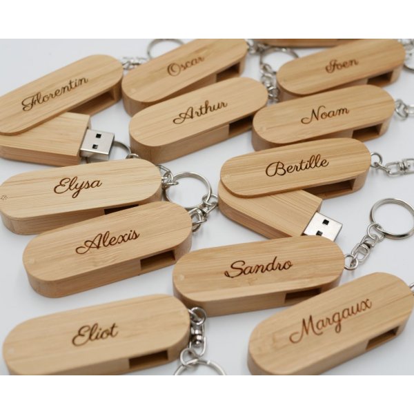 Porta-chaves USB de bambu de 32 GB para grava&ccedil;&atilde;o e personaliza&ccedil;&atilde;o