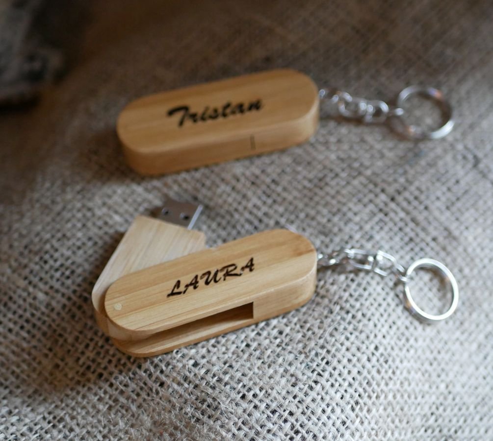 Porta-chaves USB de bambu de 32 GB para gravação e personalização
