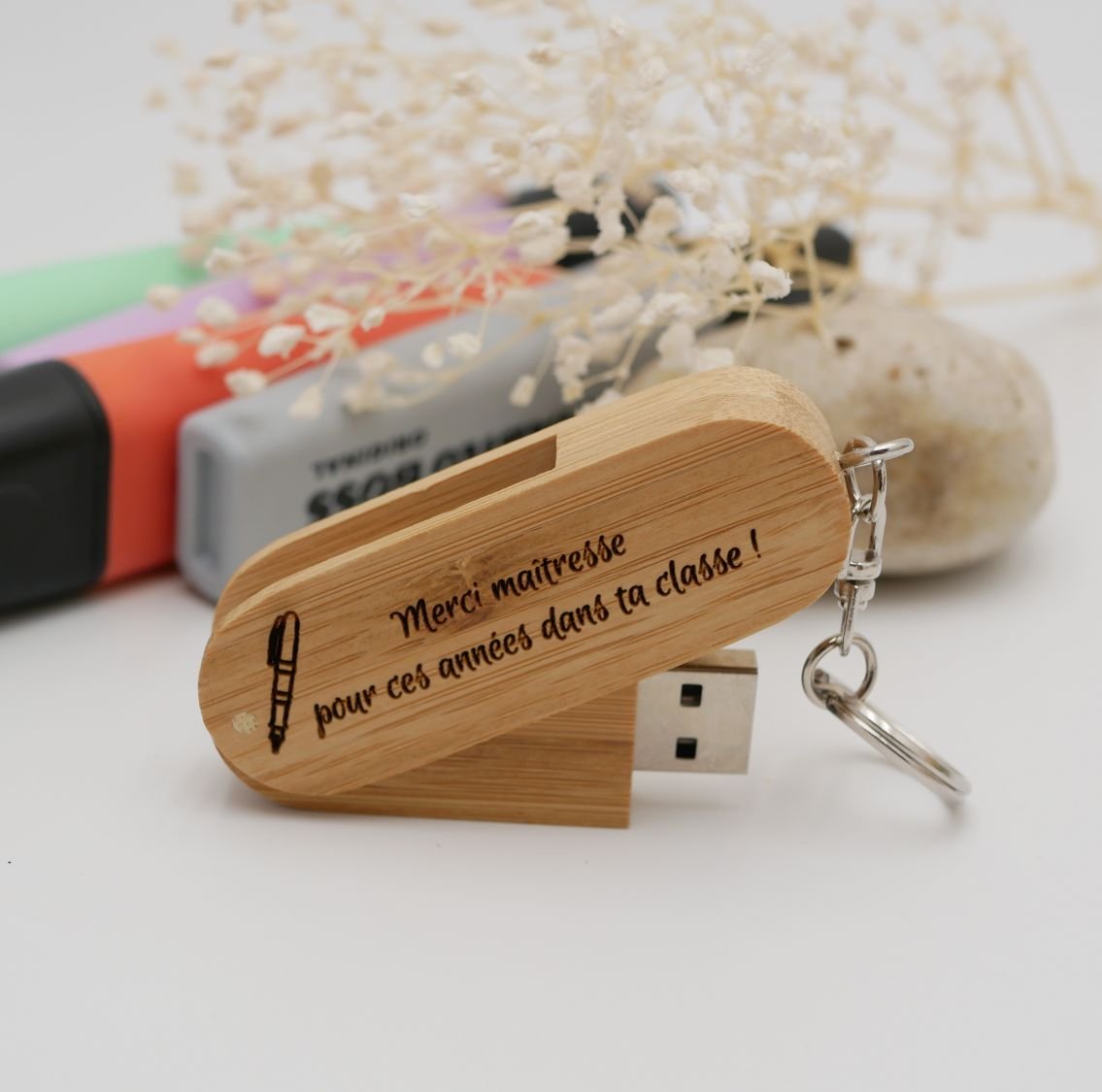 Porta-chaves USB de bambu de 32 GB para gravação e personalização