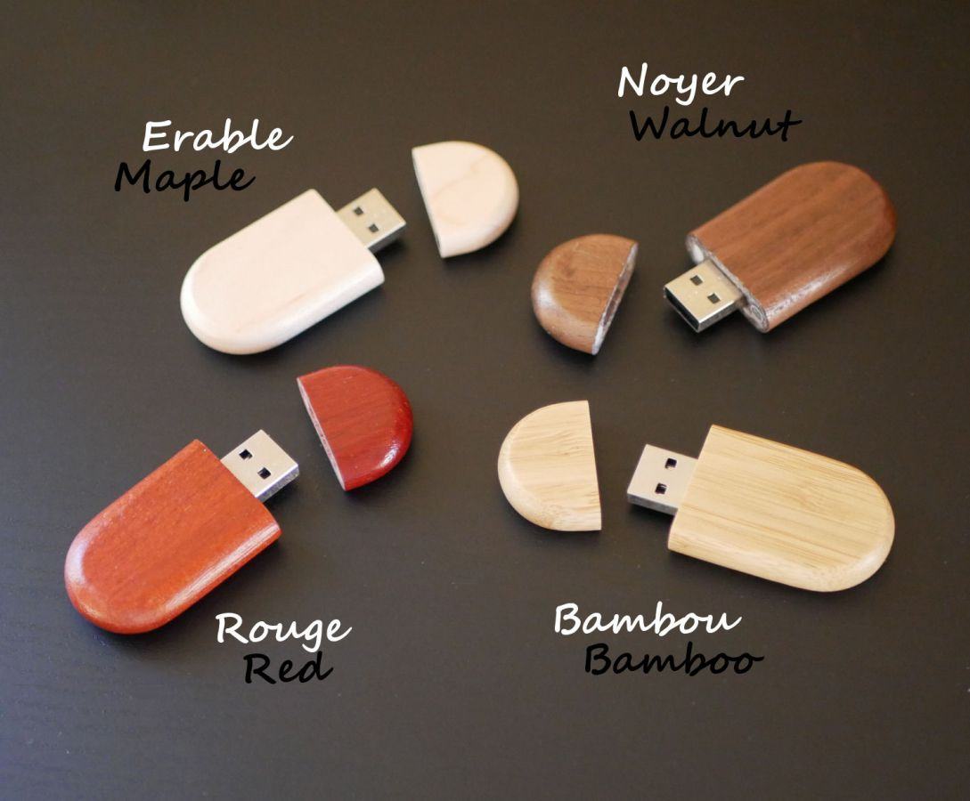 Chave USB oval para ser personalizada por gravação, escolha de madeira