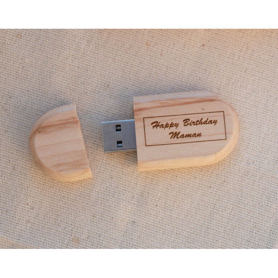 Chave USB oval para ser personalizada por gravação, escolha de madeira