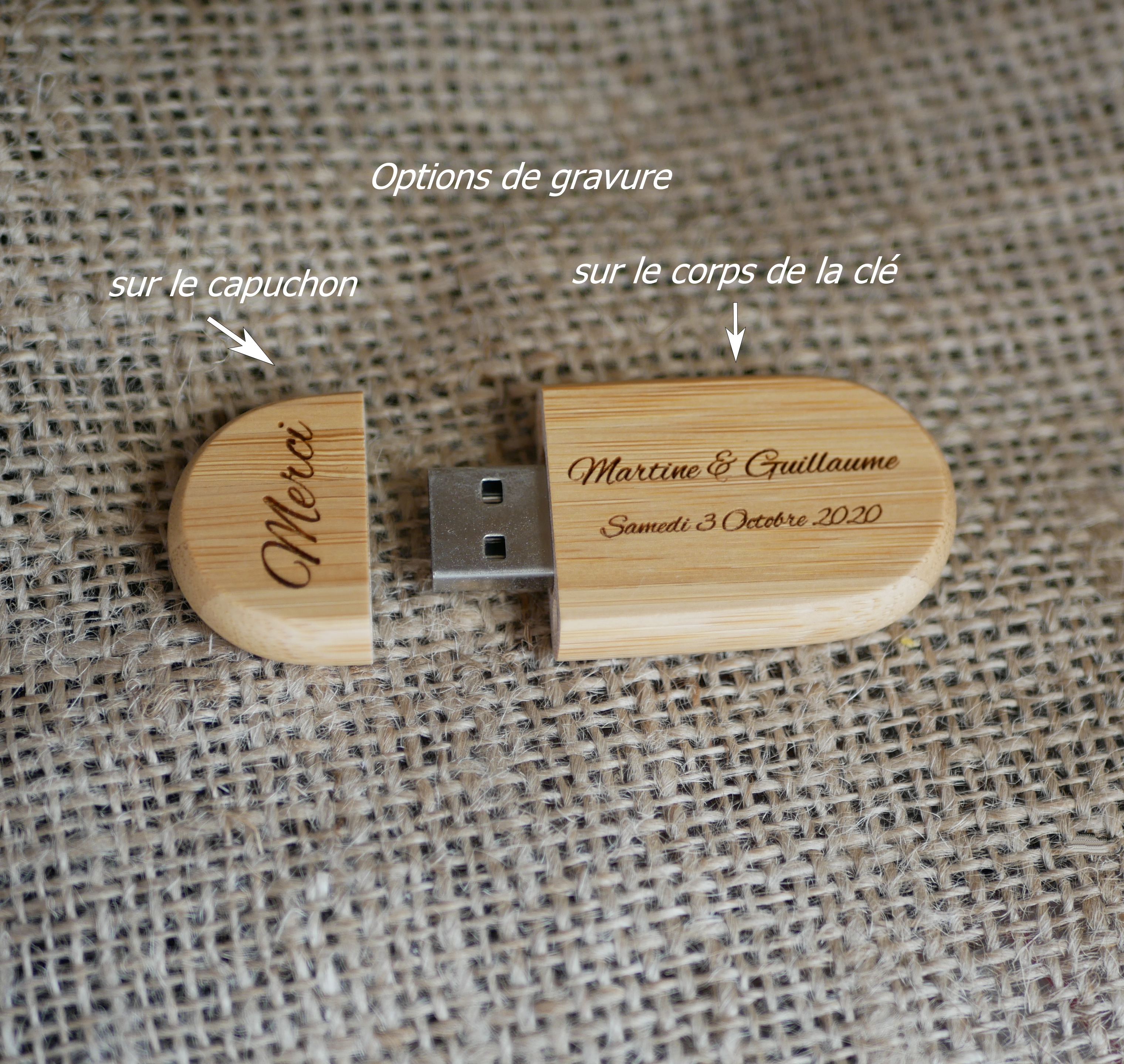 Chave USB oval para ser personalizada por gravação, escolha de madeira
