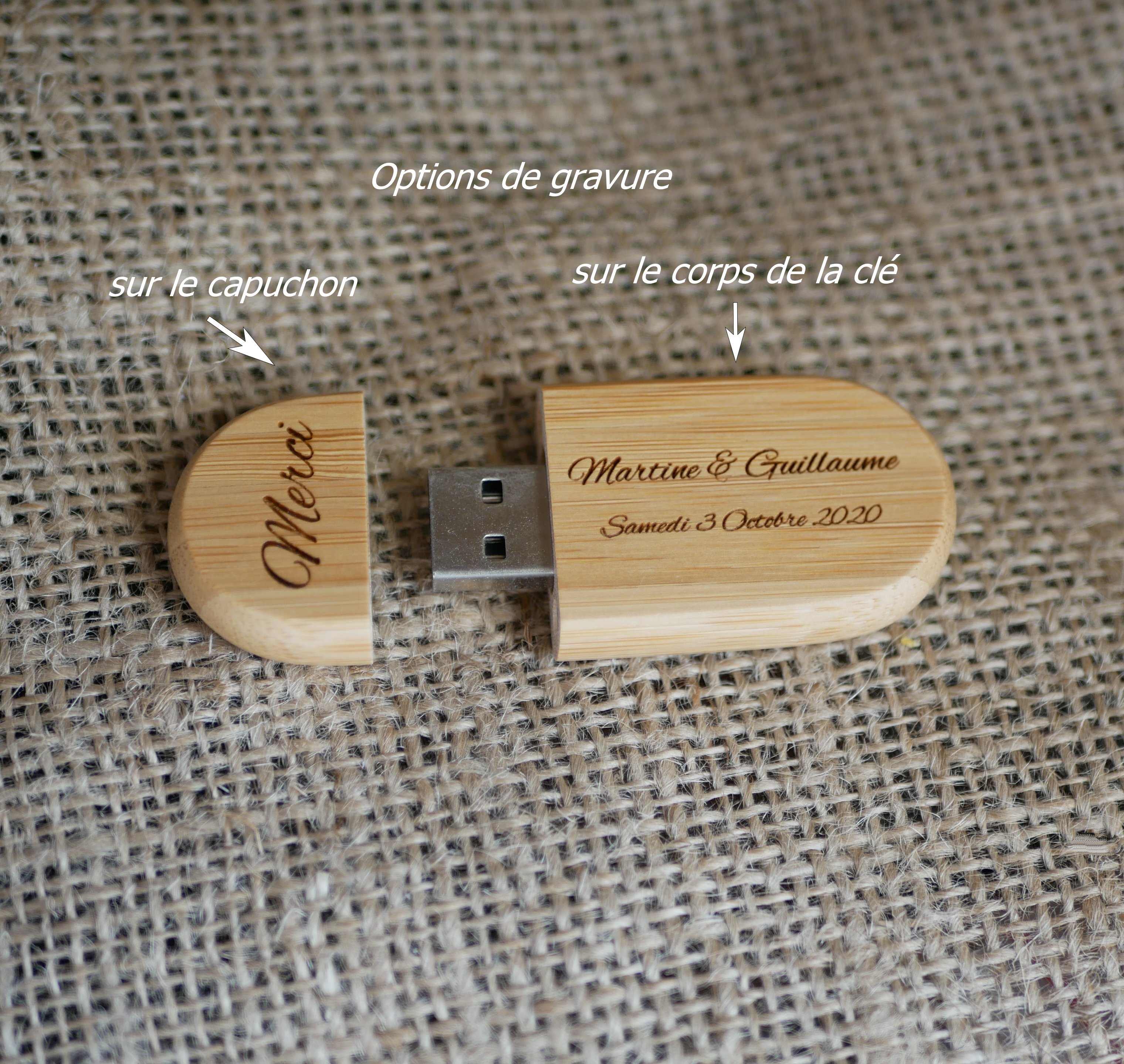 Chave USB oval para ser personalizada por gravação, escolha de madeira