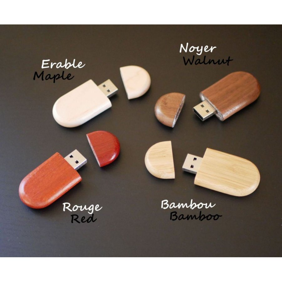 Chave USB oval para ser personalizada por gravação, escolha de madeira