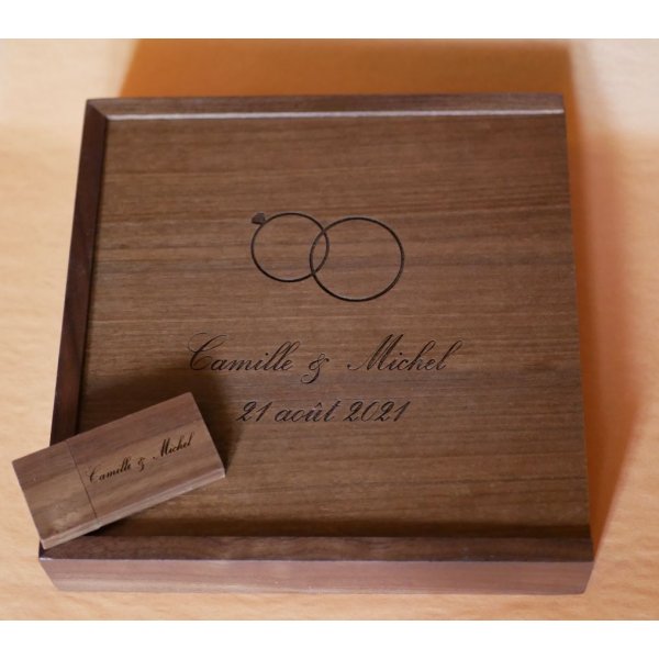 Unidade flash USB de madeira de nogueira 3.0 e mala fotogr&aacute;fica, 32 GB, personaliz&aacute;vel