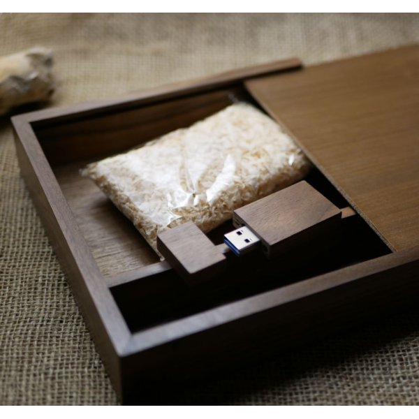 Unidade flash USB de madeira de nogueira 3.0 e mala fotogr&aacute;fica, 32 GB, personaliz&aacute;vel