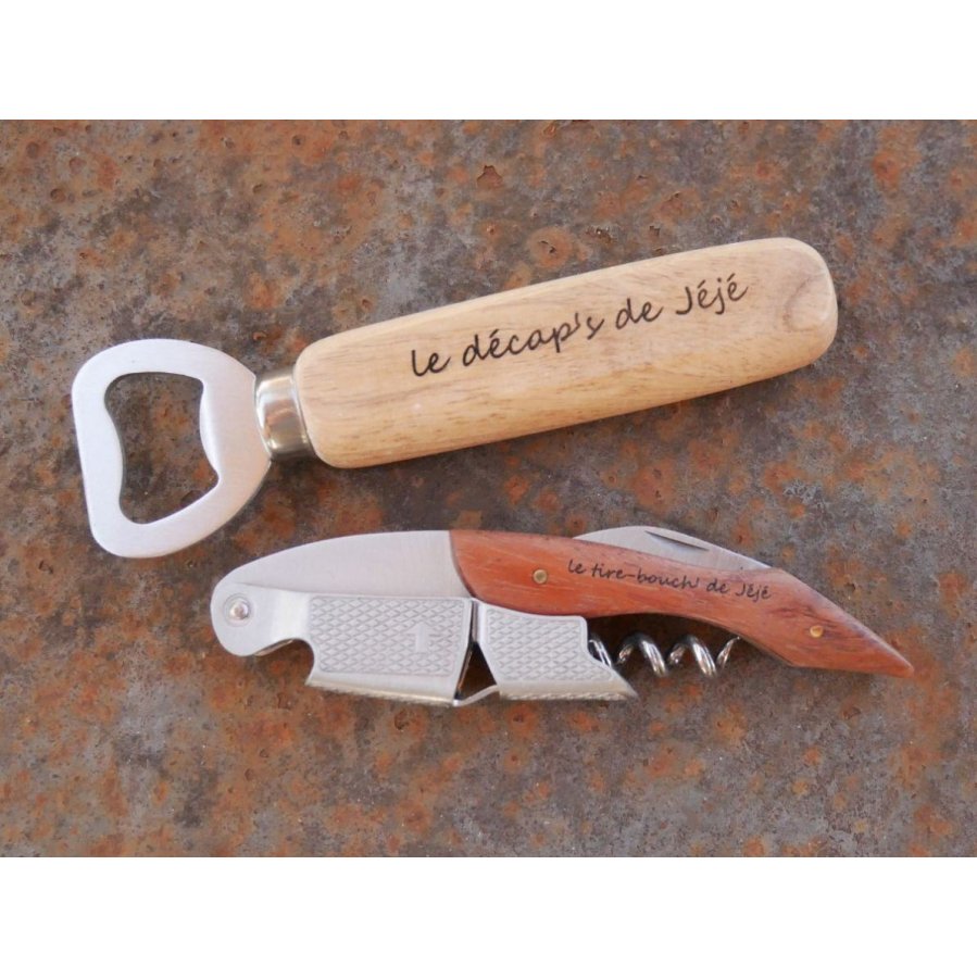 Abre-garrafas de madeira gravada para personalizar, presente de casamento 