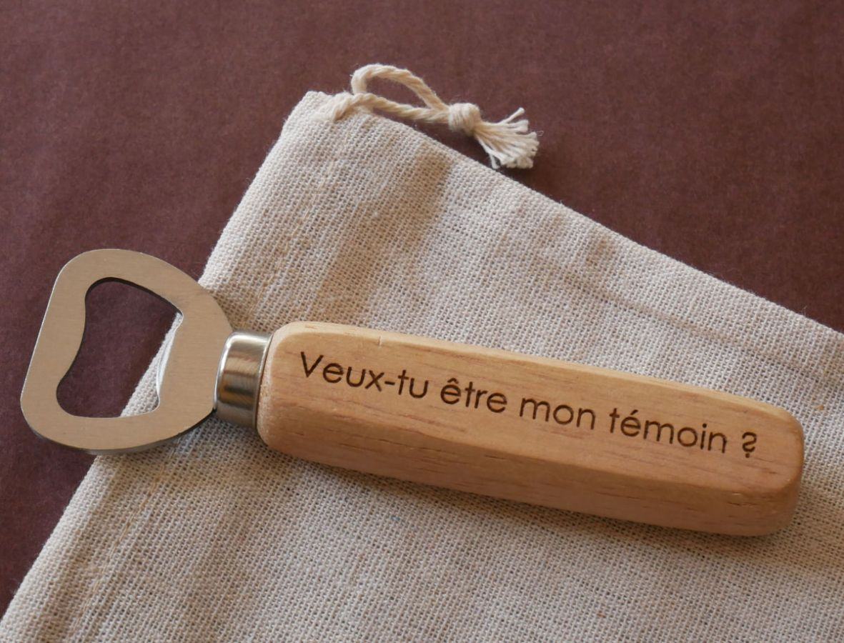 Abre-garrafas de madeira gravada para personalizar, presente de casamento 