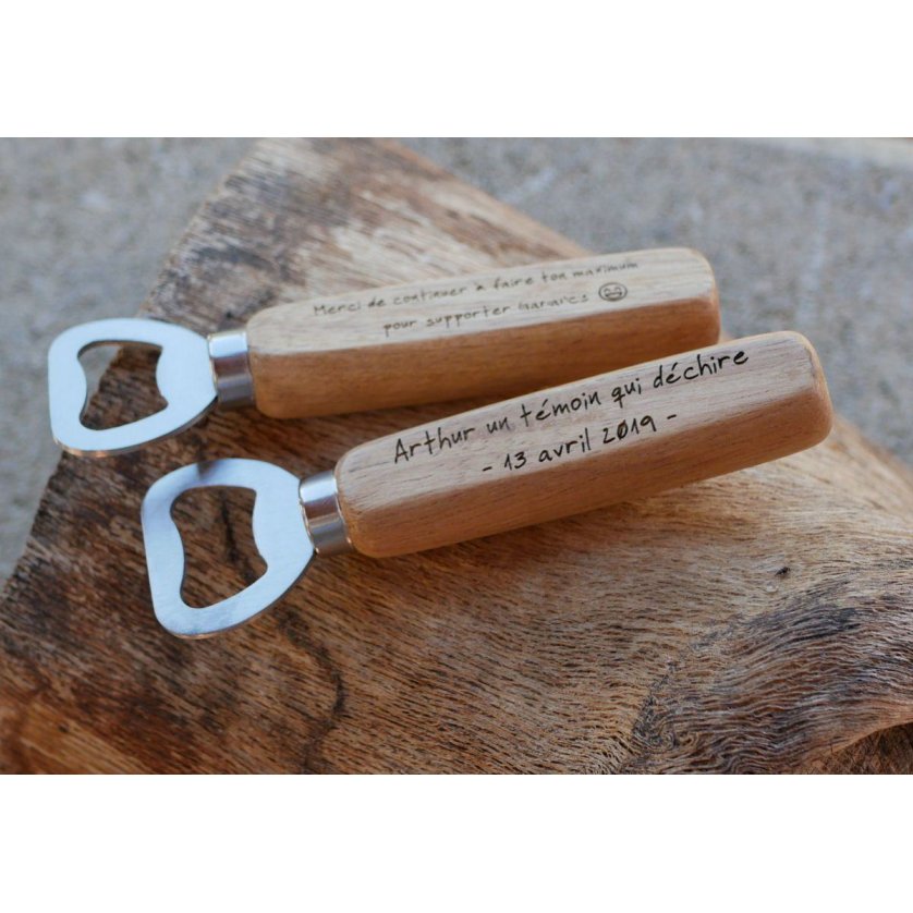 Abre-garrafas de madeira gravada para personalizar, presente de casamento 