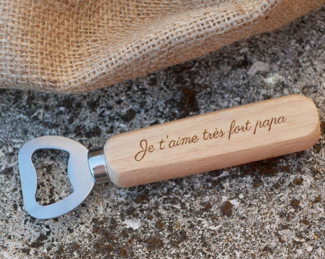 Abre-garrafas de madeira gravada para personalizar, presente de casamento 