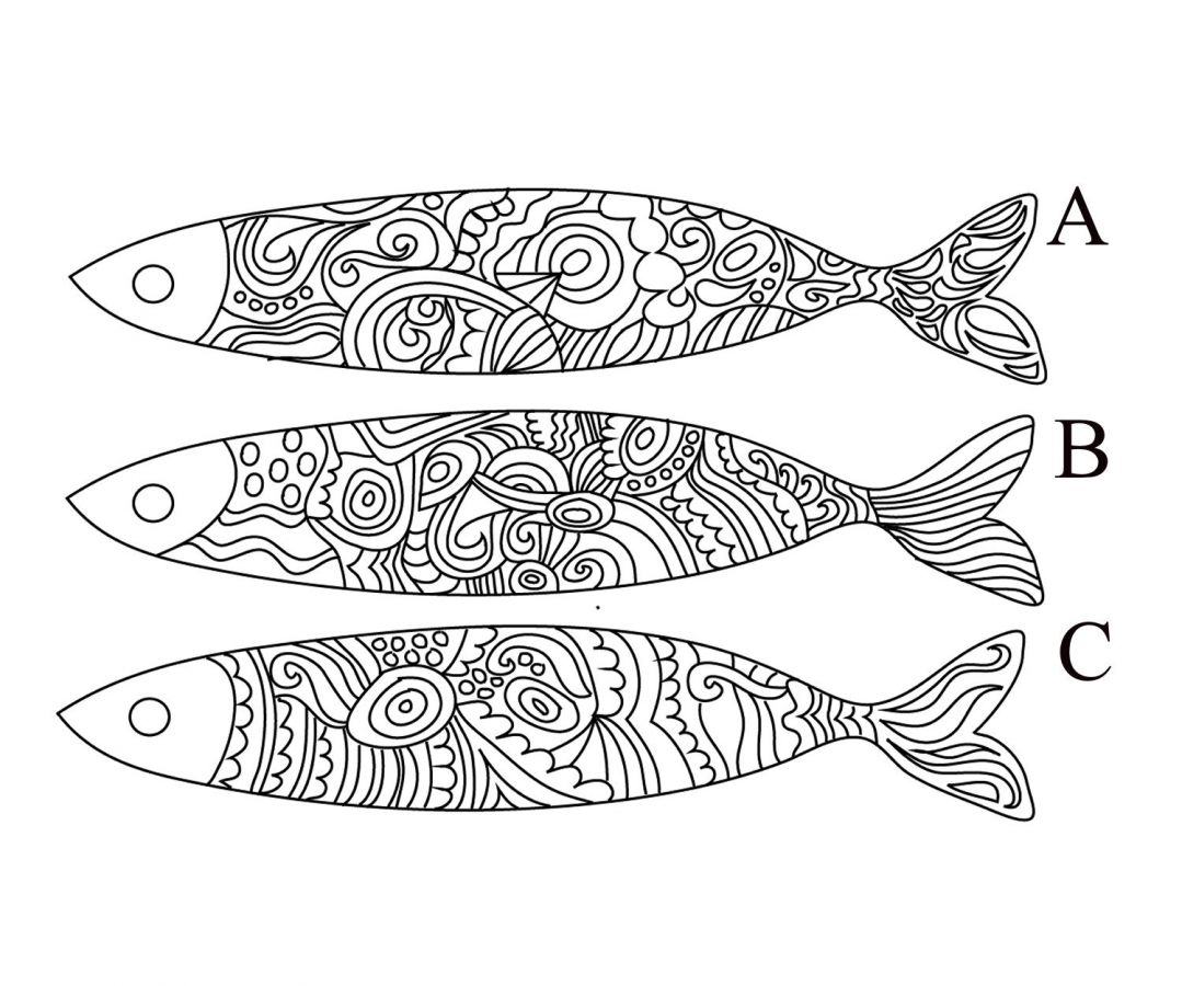 Decoração de parede Sardinhas em madeira gravada para ser pintada 