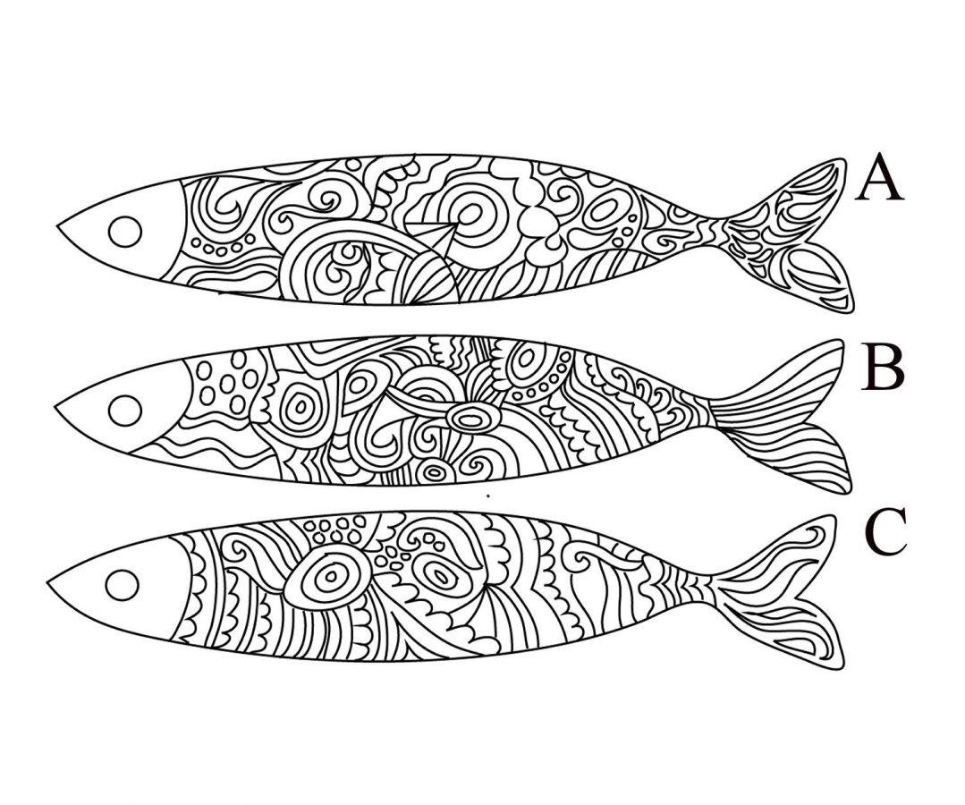 Decoração de parede Sardinhas em madeira gravada para ser pintada 