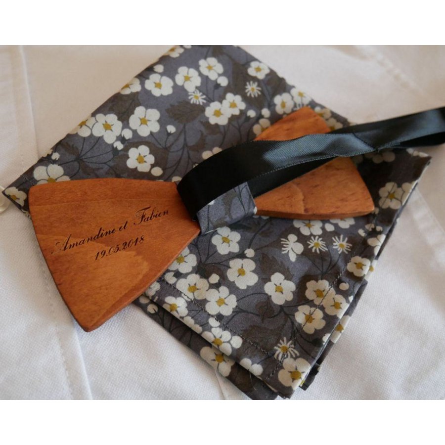 Conjunto de Gravata de Madeira L8 Grey Liberty Clutch Gift para Homens